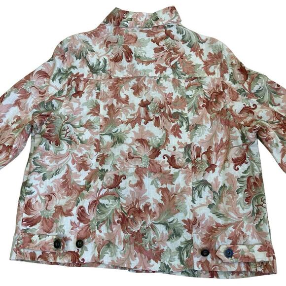 Saint Tropez West Vintage 90s Tapestry Print Trucker Jacket 100% Linen Sz L/XL - Picture 12 of 16